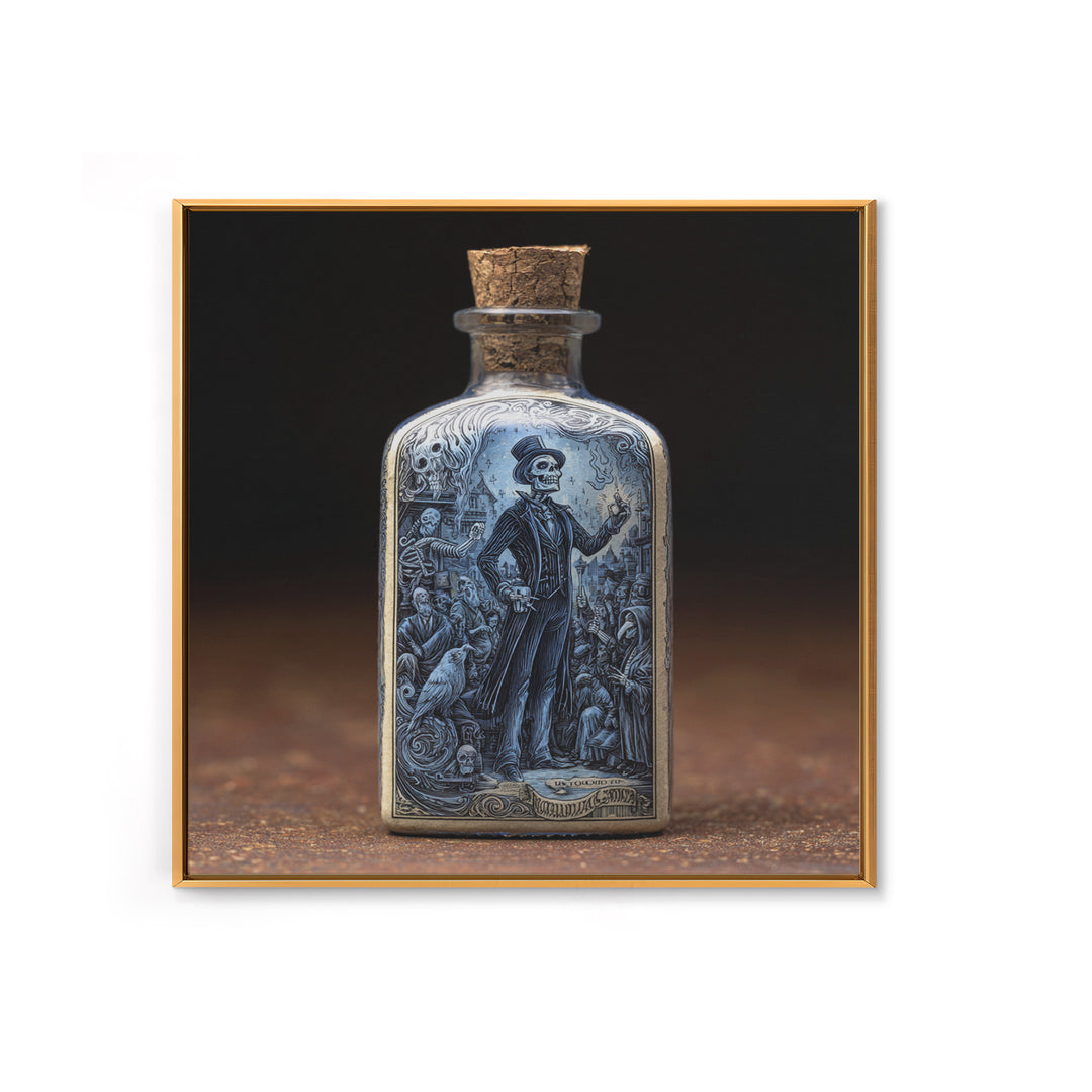 The Bottled Ghost, Macabre Folk Print Art, Square Wall Art, Dark Fantasy Wall Art, Framed Canvas Print, Halloween Wall Art