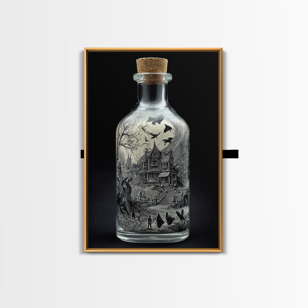 The Bottled Ghost, Victorian Macabre Art, Vertical Wall Art, Dark Halloween Decor, Framed Canvas Print, Halloween Wall Art