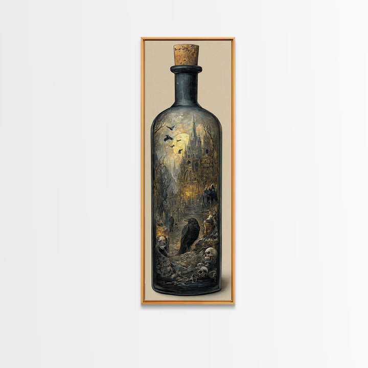 The Bottled Ghost, Surreal Apocalyptic Art, Tall Narrow Wall Art, Gothic Horror Wall Art, Framed Canvas Print, Halloween Wall Art