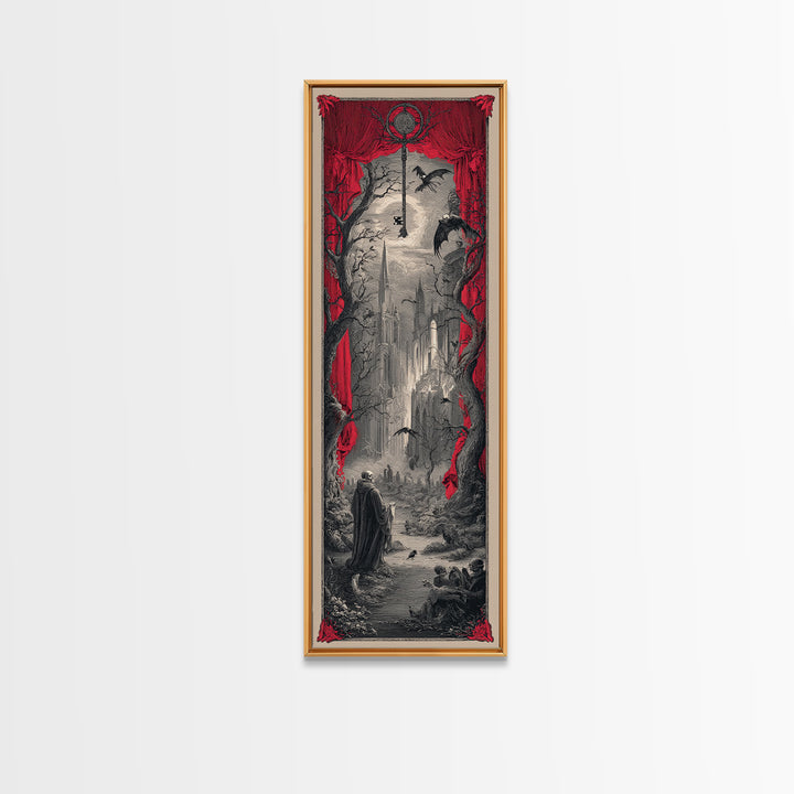 The Coffin Key, Gothic Engraving Art, Tall Narrow Wall Art, Macabre Wall Art, Framed Canvas Print, Halloween Wall Art, Halloween Decor