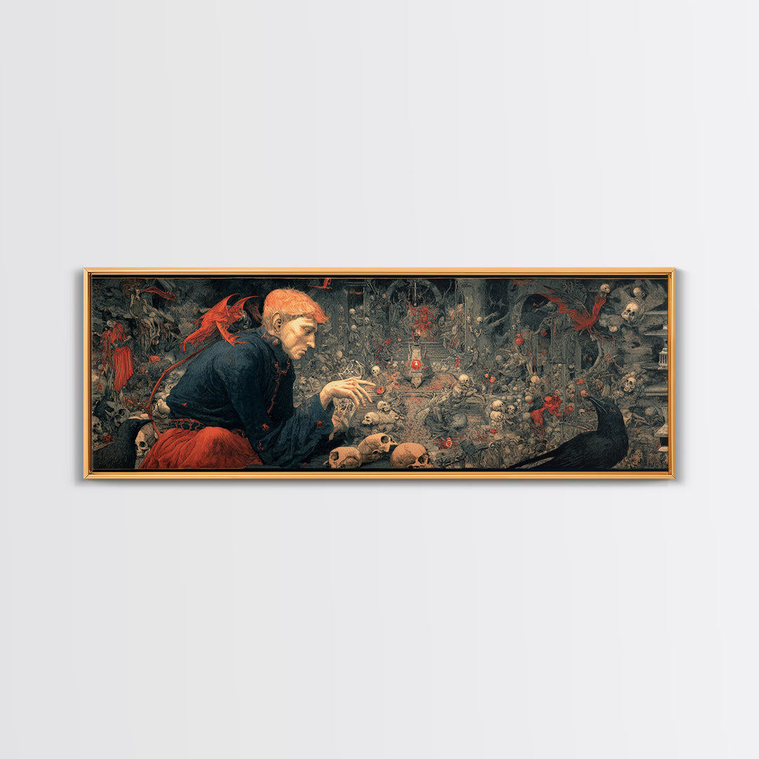 The Coffin Key, Medieval Grotesque Art, Extra Wide Wall Art, Dark Halloween Decor, Canvas Print, Halloween Wall Art, Dark Fantasy Art