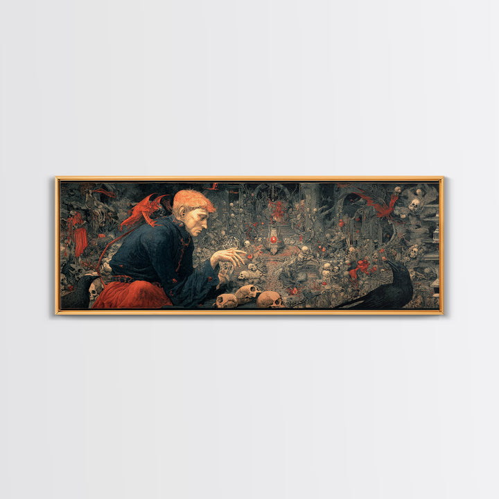 The Coffin Key, Medieval Grotesque Art, Extra Wide Wall Art, Dark Halloween Decor, Canvas Print, Halloween Wall Art, Dark Fantasy Art