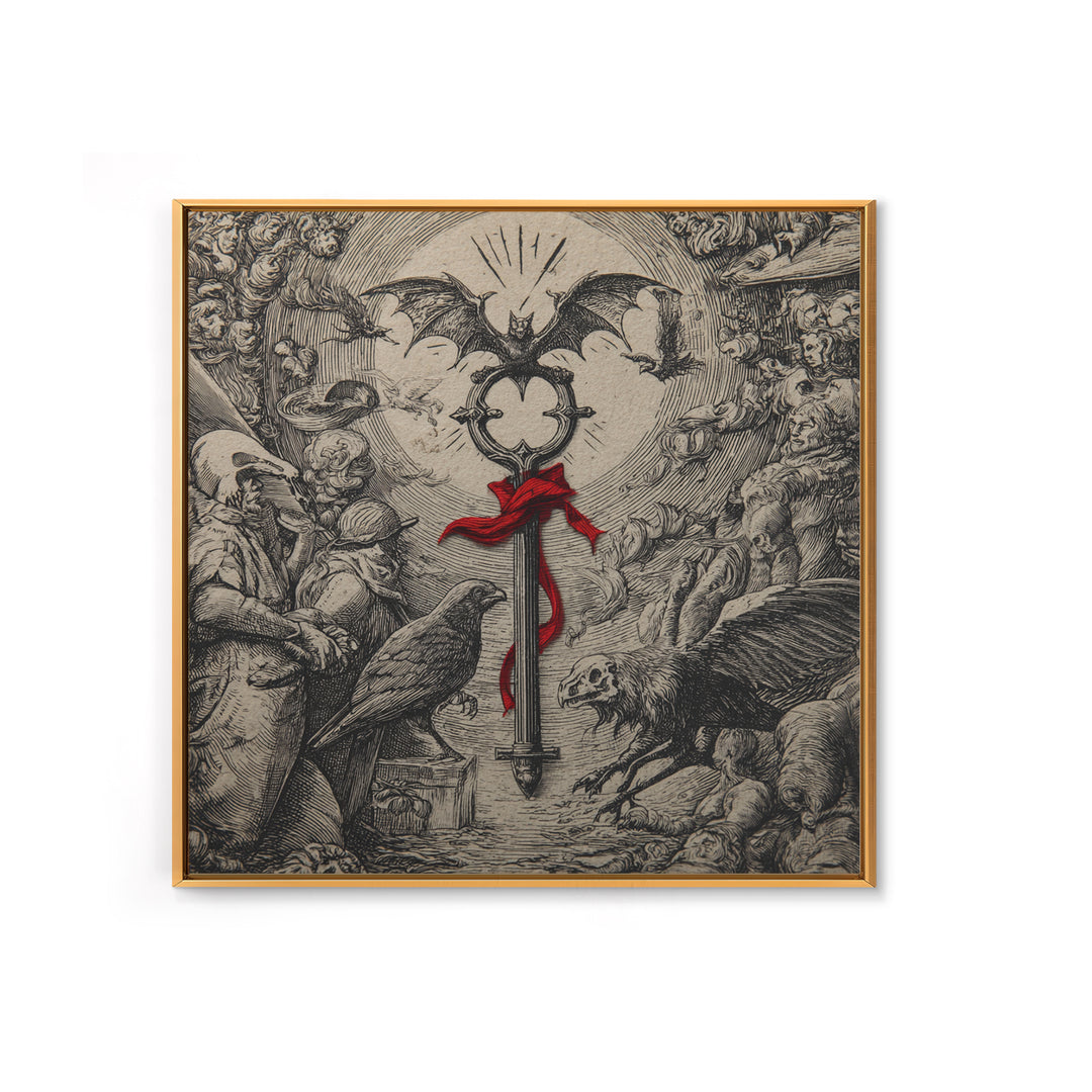 The Coffin Key, Renaissance Engraving Art, Square Wall Art, Dark Halloween Decor, Canvas Print, Halloween Wall Art, Spooky Wall Decor