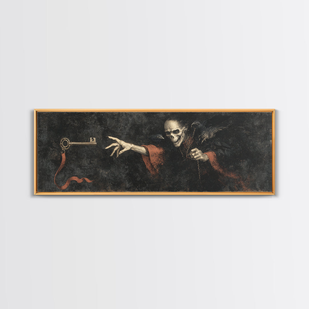 The Coffin Key, Dark Romantic Horror Art, Extra Wide Wall Art, Gothic Horror Wall Art, Framed Canvas Print, Halloween Wall Art