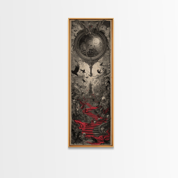 The Coffin Key, Architectural Etching Art, Tall Narrow Wall Art, Dark Halloween Decor, Canvas Print, Halloween Wall Art