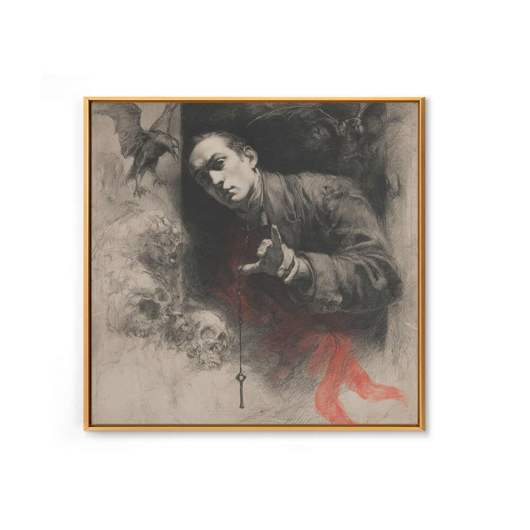 The Coffin Key, Symbolist Dream Art, Square Wall Art, Dark Fantasy Wall Art, Canvas Print, Halloween Wall Art, Dark Fantasy Art