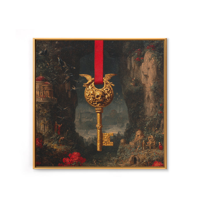 The Coffin Key, Ornate Symbolist Art, Square Wall Art, Gothic Horror Wall Art, Canvas Print, Halloween Wall Art, Seasonal Home Decor
