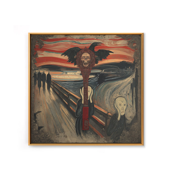 The Coffin Key, Expressionist Gothic Art, Square Wall Art, Dark Halloween Decor, Framed Canvas Print, Halloween Wall Art, Dark Fantasy Art