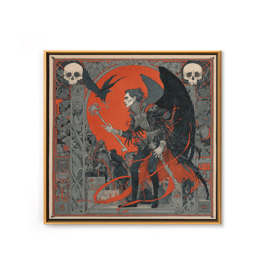 The Coffin Key, Stained Glass Gothic Art, Square Wall Art, Dark Halloween Decor, Canvas Print, Halloween Wall Art, Dark Fantasy Art