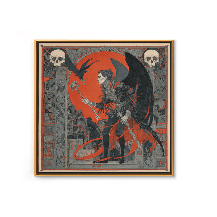 The Coffin Key, Stained Glass Gothic Art, Square Wall Art, Dark Halloween Decor, Canvas Print, Halloween Wall Art, Dark Fantasy Art