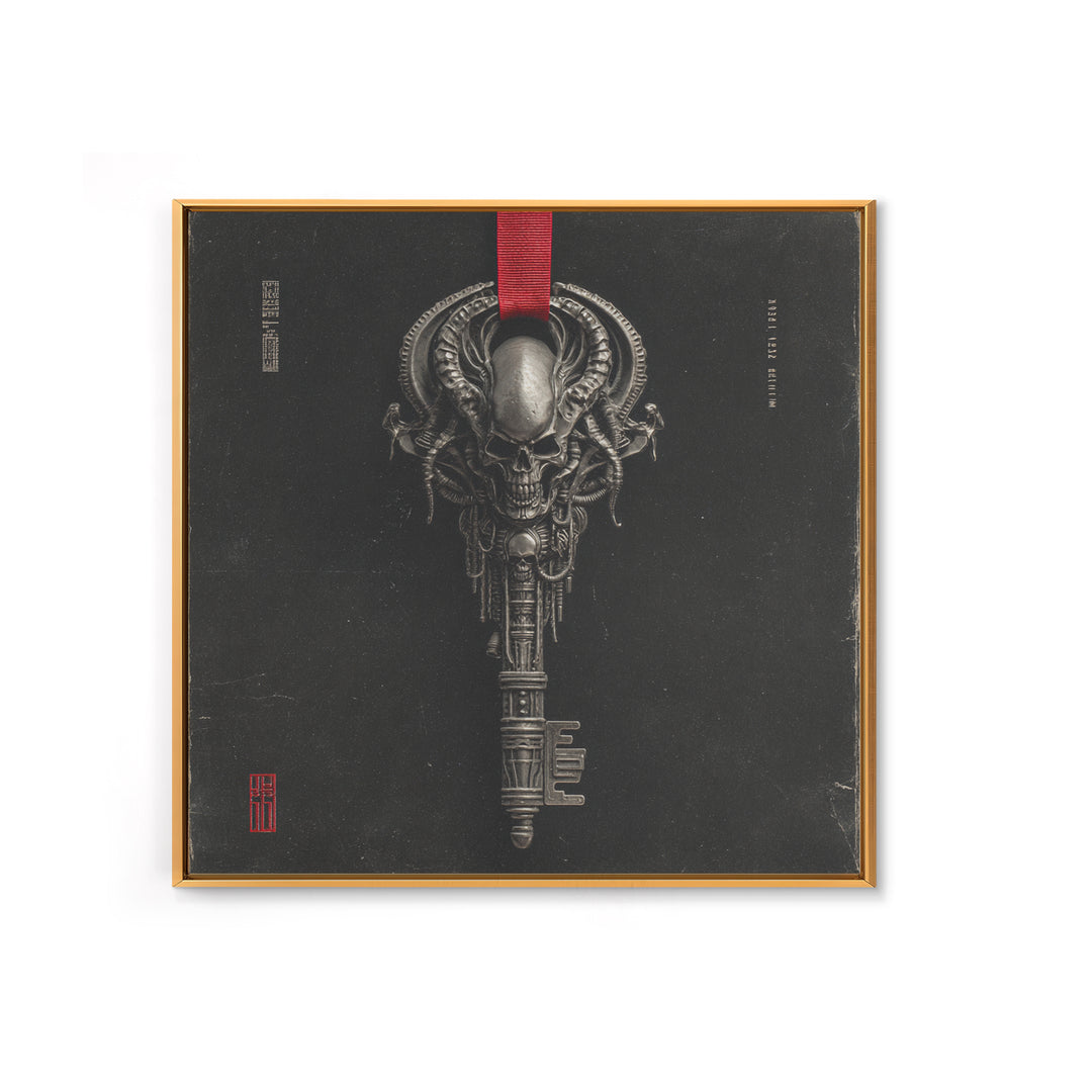 The Coffin Key, Biomechanical Horror Art, Square Wall Art, Dark Halloween Decor, Framed Canvas Print, Halloween Wall Art, Gothic Home Decor