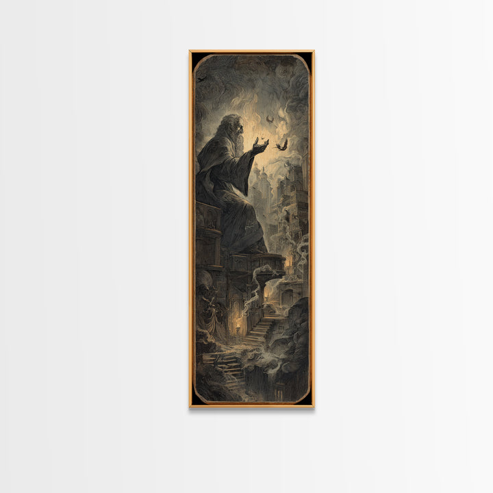 The Antique Spirit Board, Gothic Engraving Art, Tall Narrow Wall Art, Macabre Wall Art, Canvas Print, Halloween Wall Art