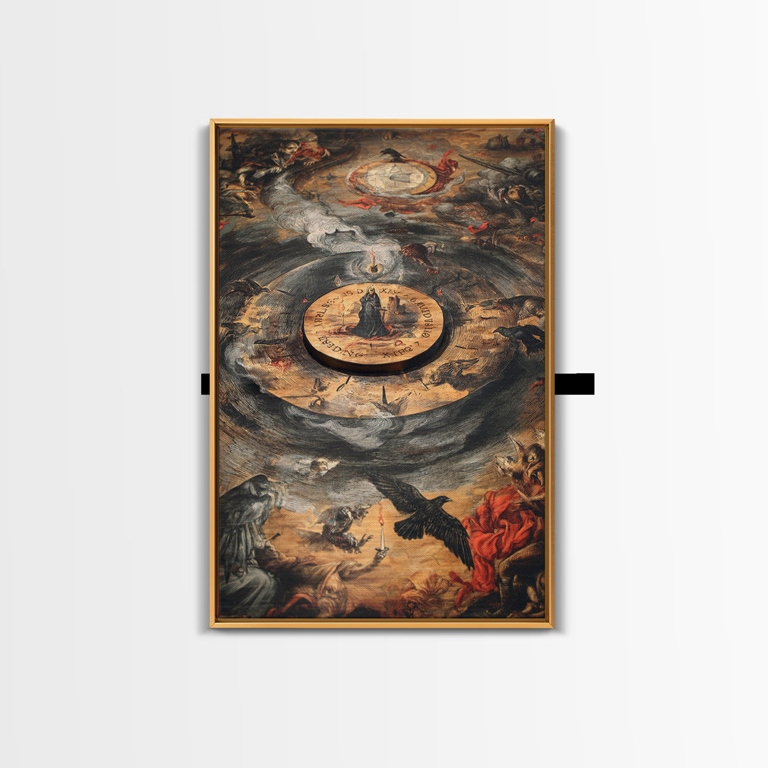 The Antique Spirit Board, Dark Renaissance Art, Vertical Wall Art, Dark Halloween Decor, Canvas Print, Halloween Wall Art