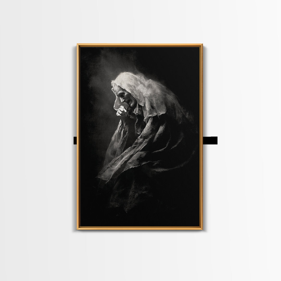The Antique Spirit Board, Dark Romantic Horror Art, Vertical Wall Art, Dark Fantasy Wall Art, Framed Canvas Print, Halloween Wall Art
