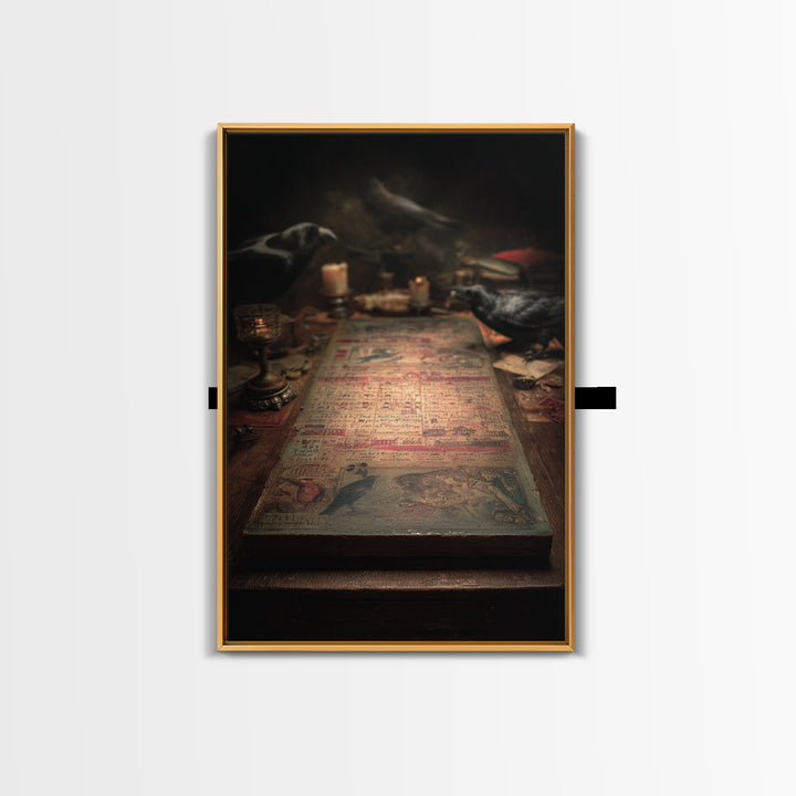 The Antique Spirit Board, Gothic Nightmare Art, Vertical Wall Art, Gothic Horror Wall Art, Framed Canvas Print, Halloween Wall Art
