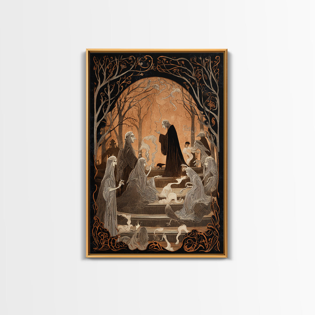 The Antique Spirit Board, Decadent Line Art, Vertical Wall Art, Macabre Wall Art, Framed Canvas Print, Halloween Wall Art
