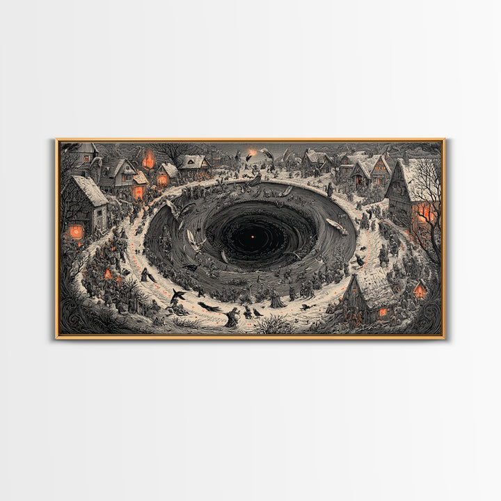 The Raven-Feather Quill, Northern Renaissance Horror, Wide Panoramic Art, Gothic Horror Wall Art, Framed Canvas Print