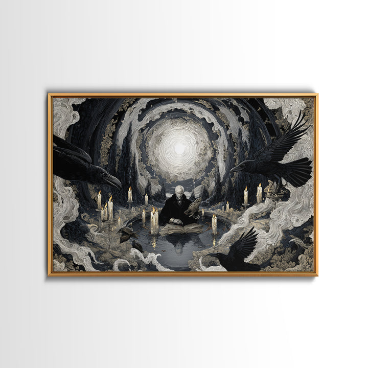 The Raven-Feather Quill, Symbolist Gothic Landscape, Landscape Wall Art, Gothic Horror Wall Art, Framed Canvas Print, Halloween Wall Art