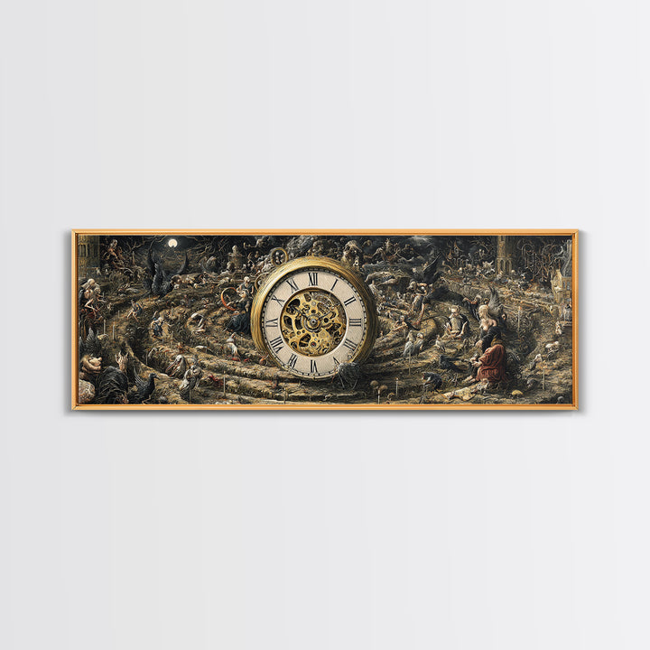 The Cursed Pocket Watch, Medieval Grotesque Art, Extra Wide Wall Art, Dark Halloween Decor, Framed Canvas Print, Halloween Wall Art