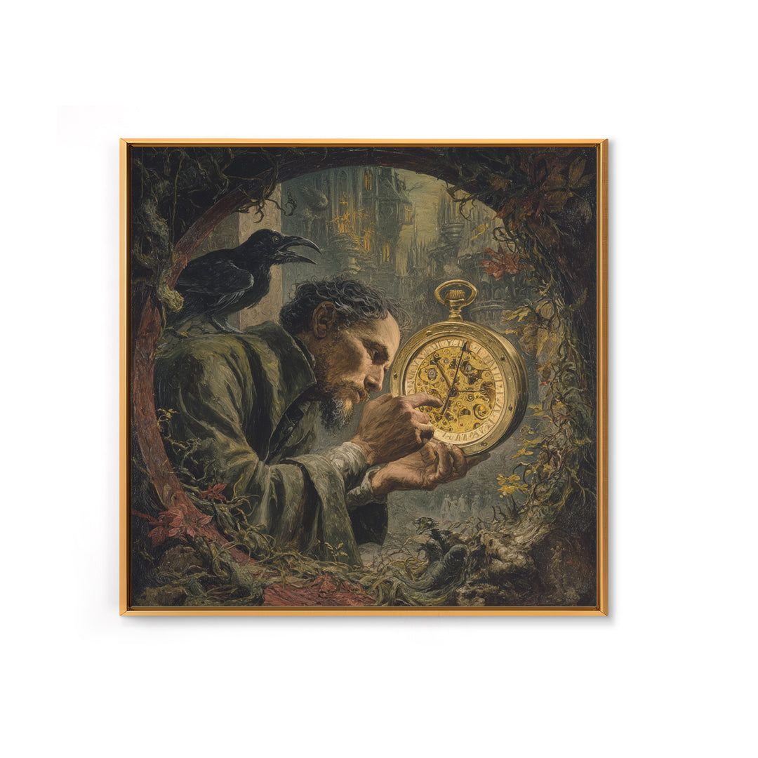 The Cursed Pocket Watch, Dark Renaissance Art, Square Wall Art, Dark Fantasy Wall Art, Canvas Print, Halloween Wall Art