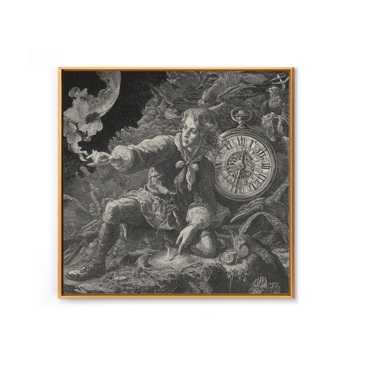 The Cursed Pocket Watch, Renaissance Engraving Art, Square Wall Art, Macabre Wall Art, Canvas Print, Halloween Wall Art