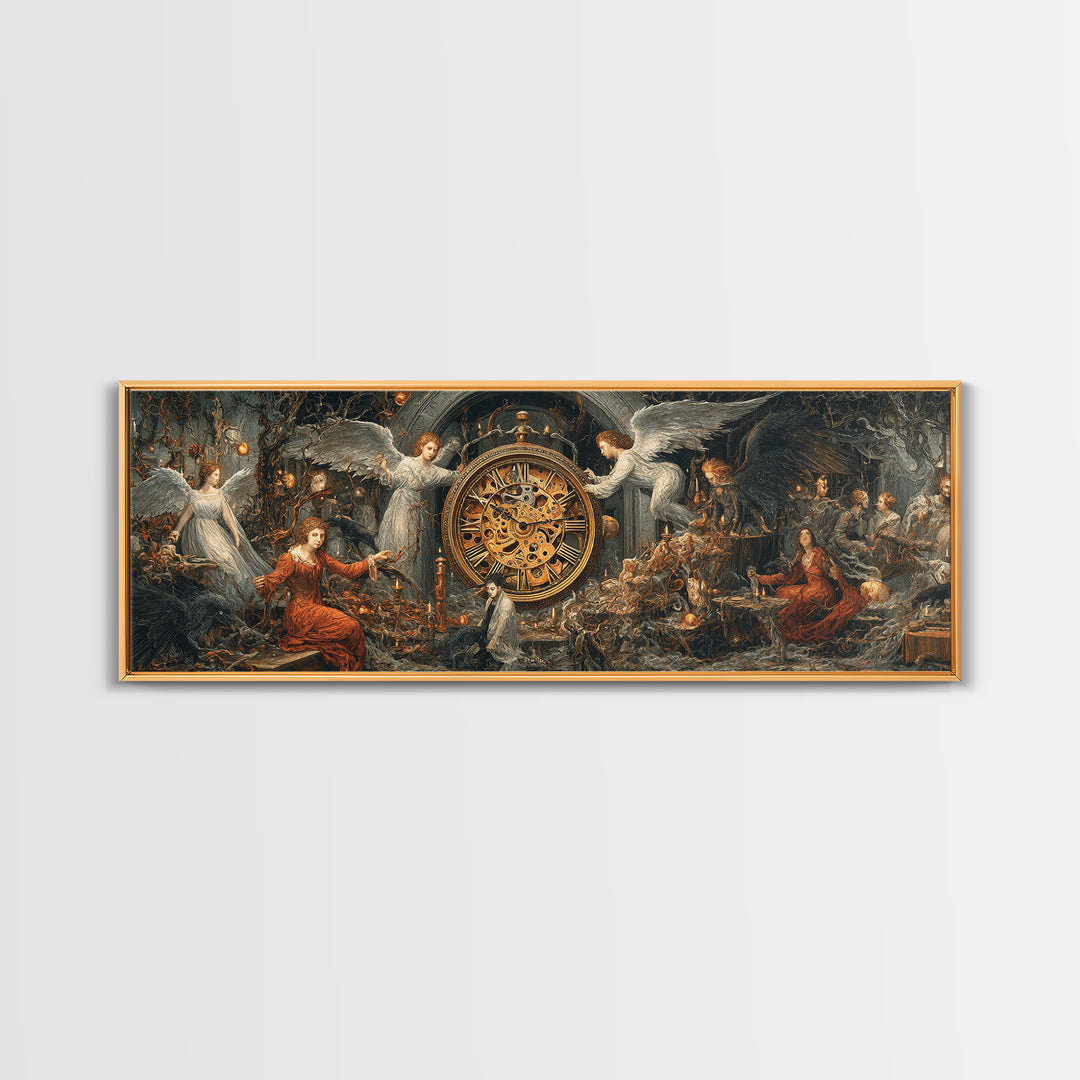 The Cursed Pocket Watch, Visionary Gothic Art, Extra Wide Wall Art, Gothic Horror Wall Art, Canvas Print, Halloween Wall Art