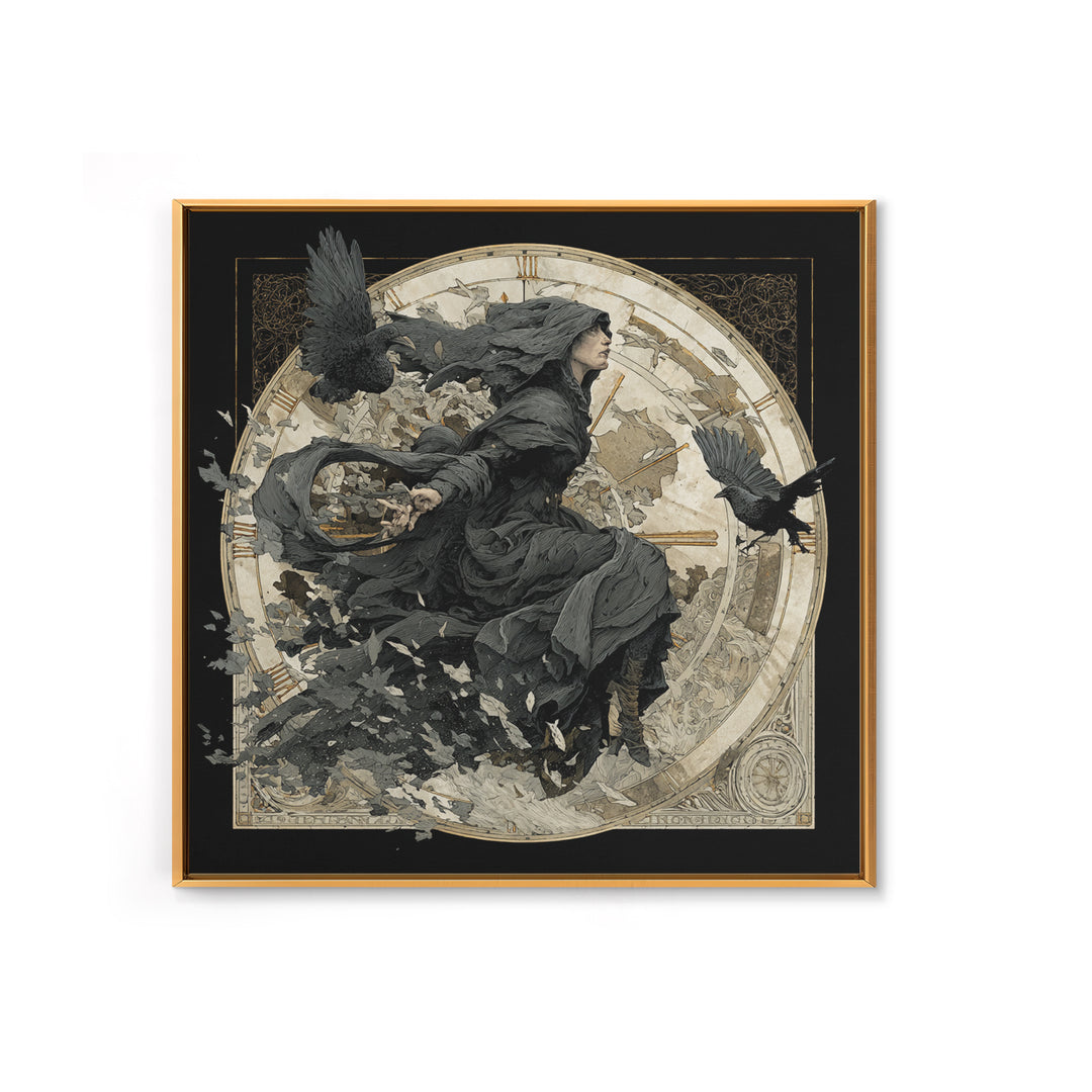 The Cursed Pocket Watch, Symbolist Death Art, Square Wall Art, Dark Halloween Decor, Canvas Print, Halloween Wall Art