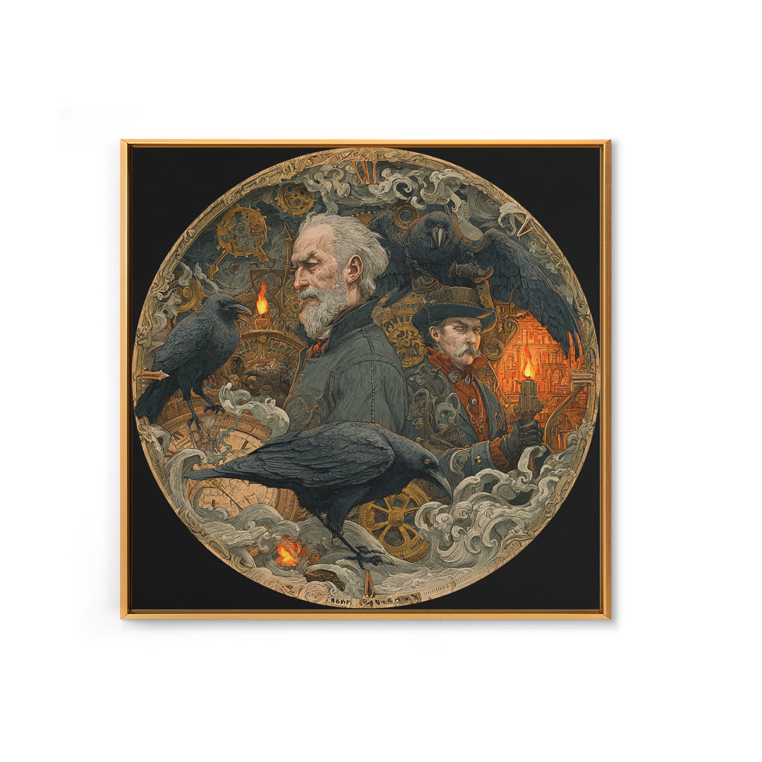 The Cursed Pocket Watch, Symbolist Etching Art, Square Wall Art, Dark Halloween Decor, Canvas Print, Halloween Wall Art