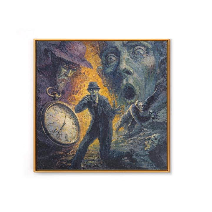 The Cursed Pocket Watch, Expressionist Gothic Art, Square Wall Art, Dark Halloween Decor, Framed Canvas Print, Halloween Wall Art