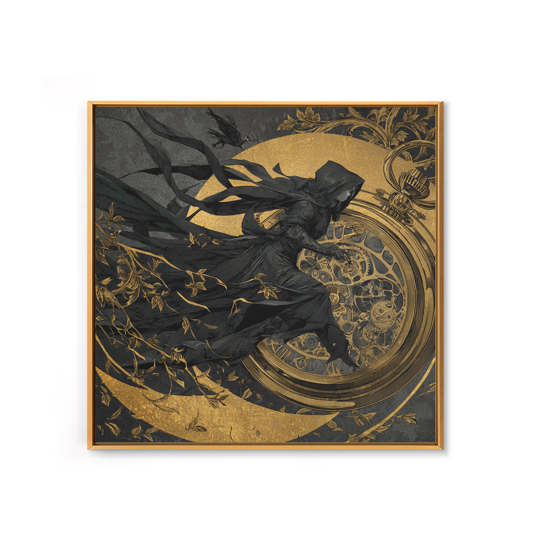 The Cursed Pocket Watch, Decadent Line Art, Square Wall Art, Dark Halloween Decor, Framed Canvas Print, Halloween Wall Art