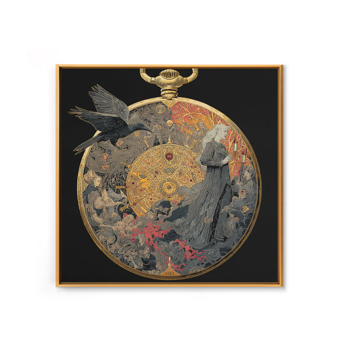 The Cursed Pocket Watch, Stained Glass Gothic Art, Square Wall Art, Macabre Wall Art, Canvas Print, Halloween Wall Art, Spooky Wall Decor