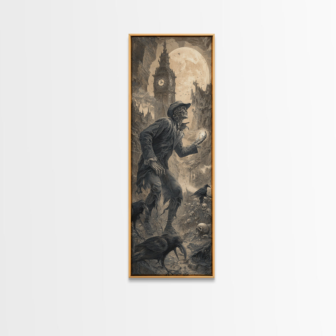 The Cursed Pocket Watch, Surreal Apocalyptic Art, Tall Narrow Wall Art, Macabre Wall Art, Framed Canvas Print, Halloween Wall Art