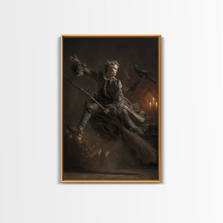 The Witch'S Broom, Visionary Gothic Art, Vertical Wall Art, Gothic Horror Wall Art, Canvas Print, Halloween Wall Art
