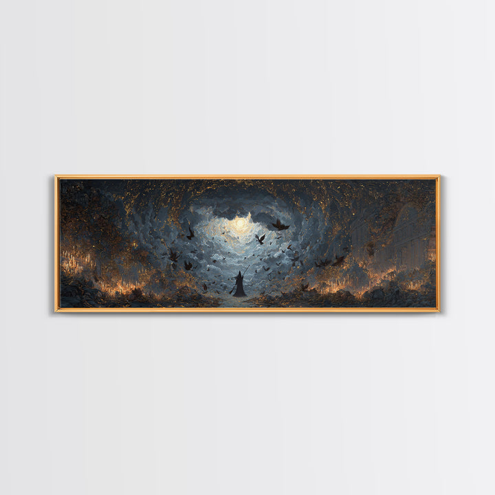 The Witch'S Broom, Apocalyptic Romantic Art, Extra Wide Wall Art, Macabre Wall Art, Framed Canvas Print, Halloween Wall Art