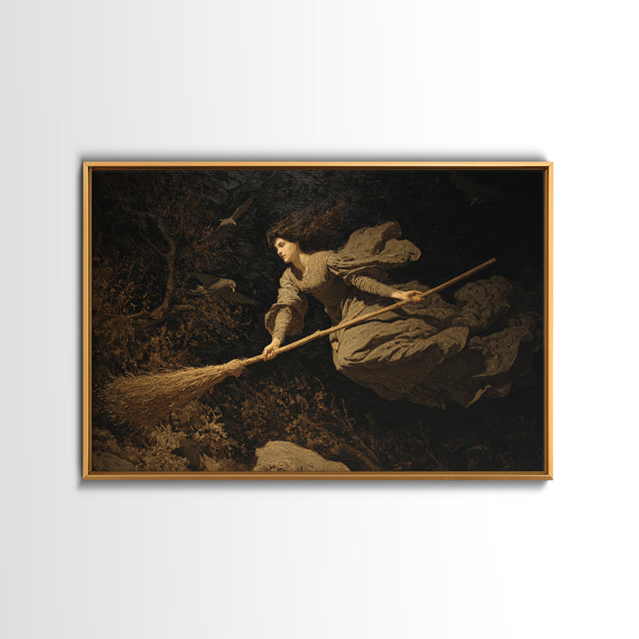 The Witch'S Broom, Symbolist Gothic Landscape, Landscape Wall Art, Gothic Horror Wall Art, Canvas Print, Halloween Wall Art