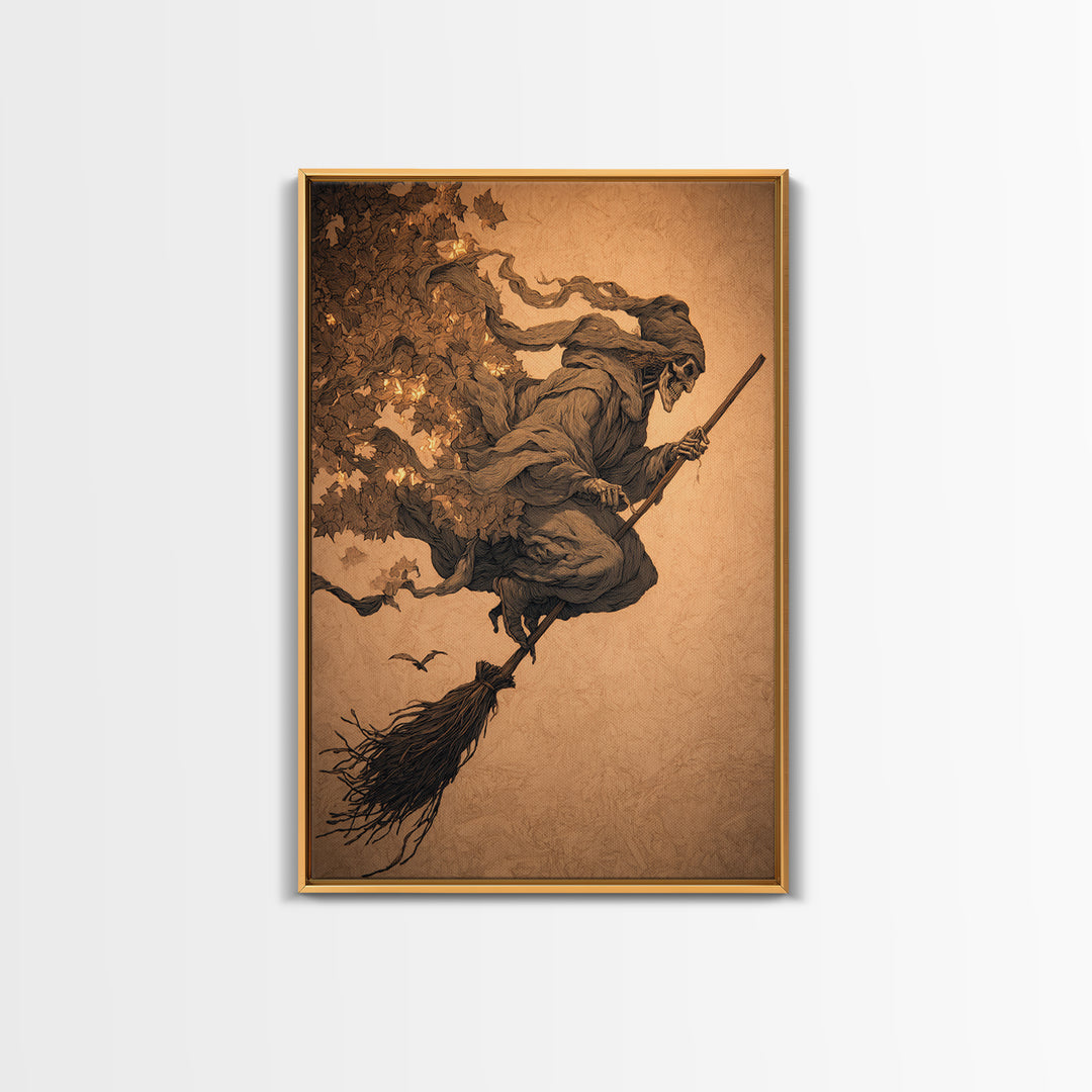 The Witch'S Broom, Decadent Gothic Art, Vertical Wall Art, Dark Halloween Decor, Canvas Print, Halloween Wall Art, Horror Wall Art