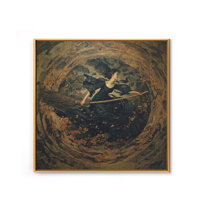 The Witch'S Broom, Dark Symbolist Art, Square Wall Art, Dark Fantasy Wall Art, Framed Canvas Print, Halloween Wall Art