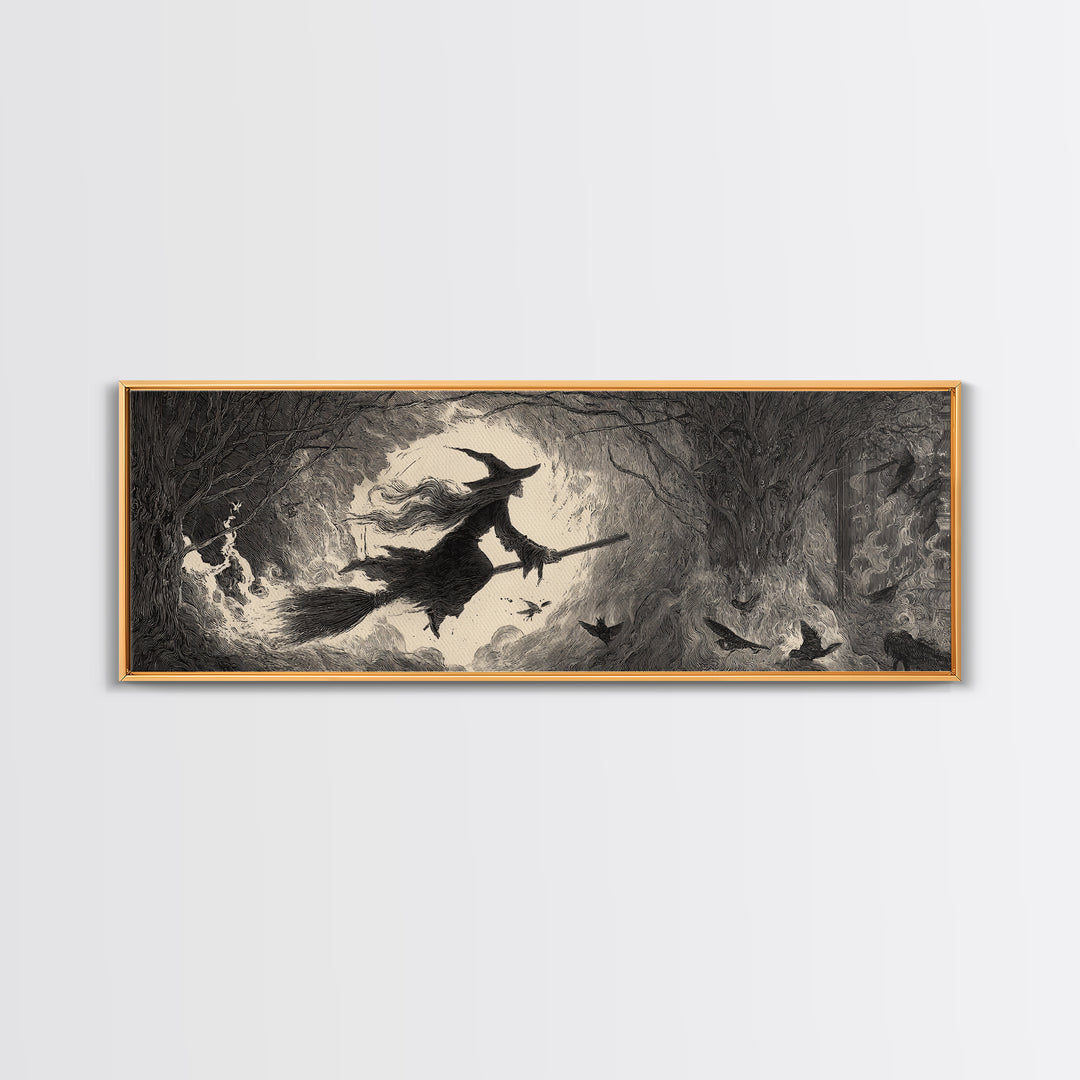 The Witch'S Broom, Expressionist Nightmare Art, Extra Wide Wall Art, Macabre Wall Art, Canvas Print, Halloween Wall Art, Spooky Wall Decor