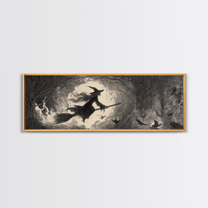 The Witch'S Broom, Expressionist Nightmare Art, Extra Wide Wall Art, Macabre Wall Art, Canvas Print, Halloween Wall Art, Spooky Wall Decor
