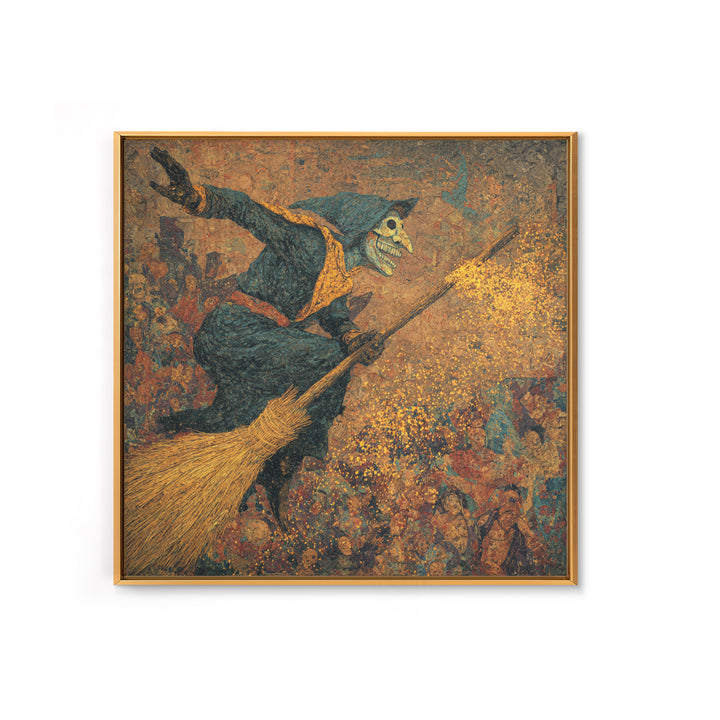 The Witch'S Broom, Grotesque Carnival Art, Square Wall Art, Dark Fantasy Wall Art, Framed Canvas Print, Halloween Wall Art