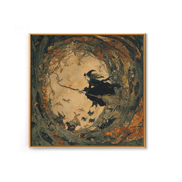 The Witch'S Broom, Gothic Storybook Art, Square Wall Art, Macabre Wall Art, Canvas Print, Halloween Wall Art, Spooky Wall Decor