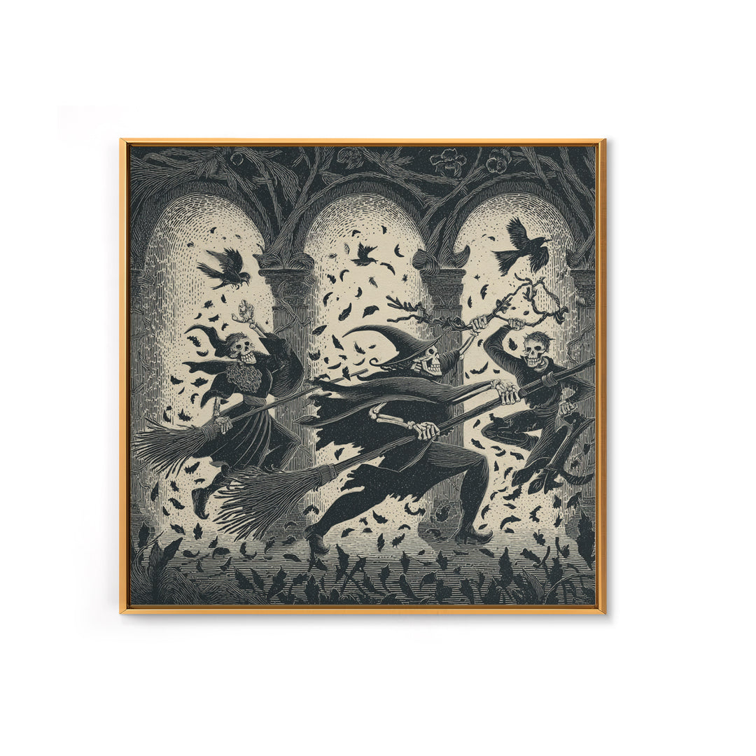 The Witch'S Broom, Macabre Folk Print Art, Square Wall Art, Dark Fantasy Wall Art, Framed Canvas Print, Halloween Wall Art