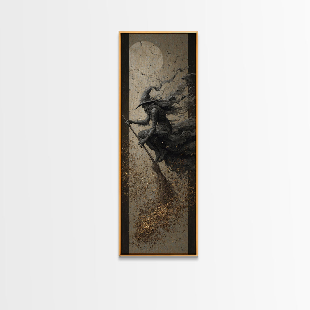 The Witch'S Broom, Surreal Apocalyptic Art, Tall Narrow Wall Art, Dark Halloween Decor, Framed Canvas Print, Halloween Wall Art