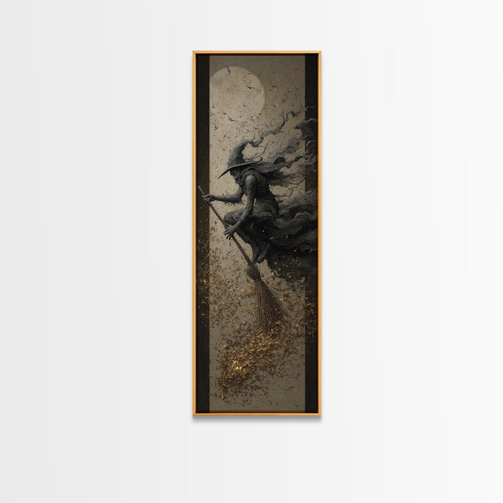 The Witch'S Broom, Surreal Apocalyptic Art, Tall Narrow Wall Art, Dark Halloween Decor, Framed Canvas Print, Halloween Wall Art