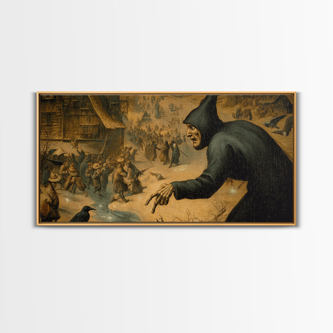 The Bone-Handled Lantern, Northern Renaissance Horror, Wide Panoramic Art, Dark Fantasy Wall Art, Canvas Print, Halloween Wall Art