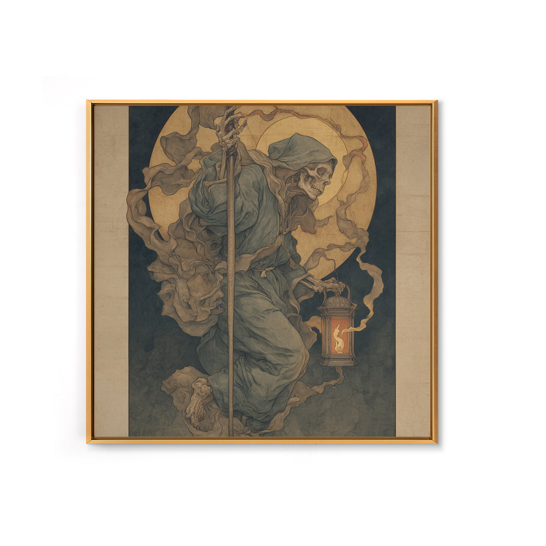 The Bone-Handled Lantern, Dark Renaissance Art, Square Wall Art, Dark Fantasy Wall Art, Canvas Print, Halloween Wall Art