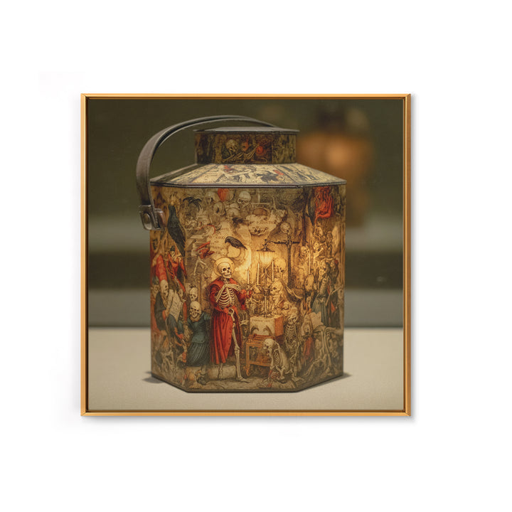 The Bone-Handled Lantern, Danse Macabre Art, Square Wall Art, Macabre Wall Art, Canvas Print, Halloween Wall Art