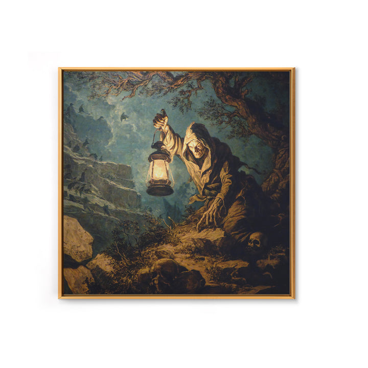 The Bone-Handled Lantern, Baroque Witchcraft Art, Square Wall Art, Macabre Wall Art, Canvas Print, Halloween Wall Art, Horror Wall Art