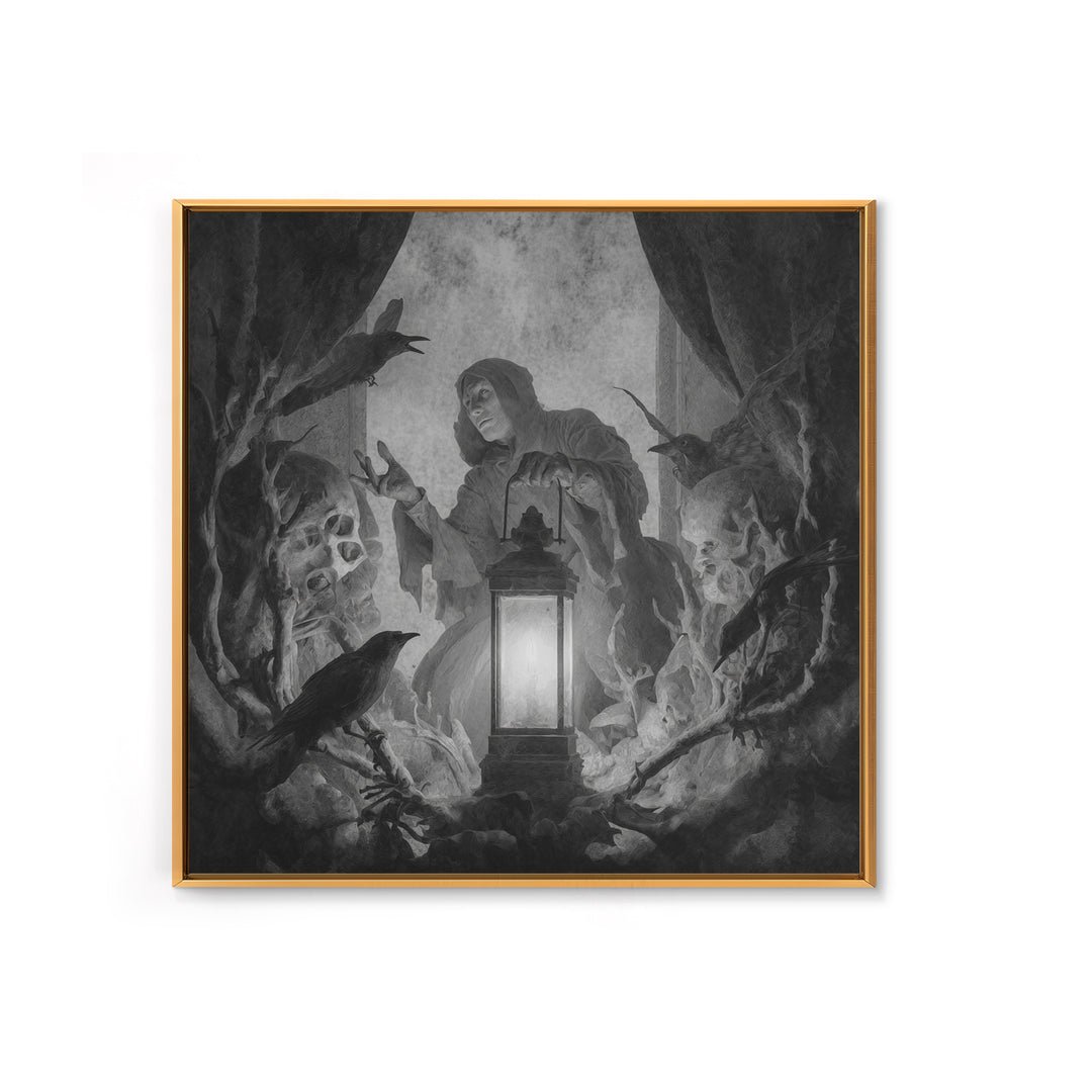 The Bone-Handled Lantern, Symbolist Dream Art, Square Wall Art, Gothic Horror Wall Art, Canvas Print, Halloween Wall Art
