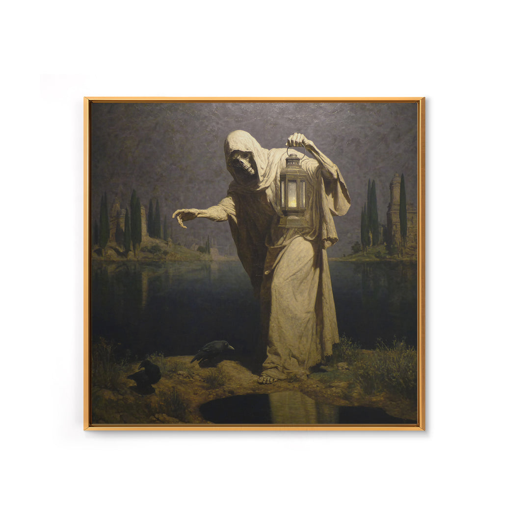 The Bone-Handled Lantern, Symbolist Gothic Landscape, Square Wall Art, Macabre Wall Art, Canvas Print, Halloween Wall Art, Horror Wall Art